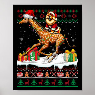 Santa Chow Chow Riding Giraffe Christmas Sweater L Poster