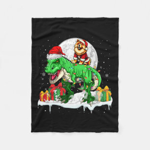 Santa Chow Chow Riding T-rex Christmas Owner Kids Fleece Blanket