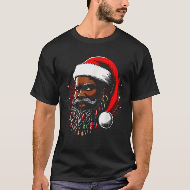 Santa Christmas African American Pyjamas Cool Blac T-Shirt (Front)