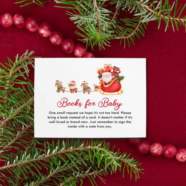 Santa Christmas Baby Shower Book Request Enclosure Card (Christmas Santa Baby Books for Baby Card)