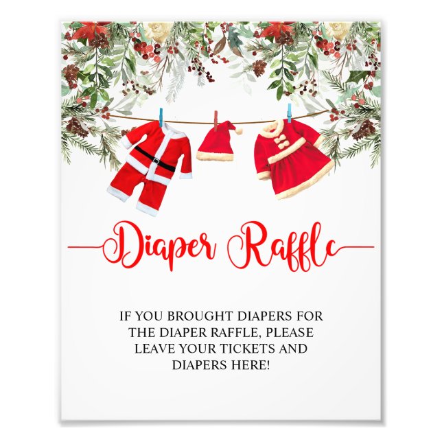 Santa Christmas Baby Shower Diaper Raffle Sign (Front)
