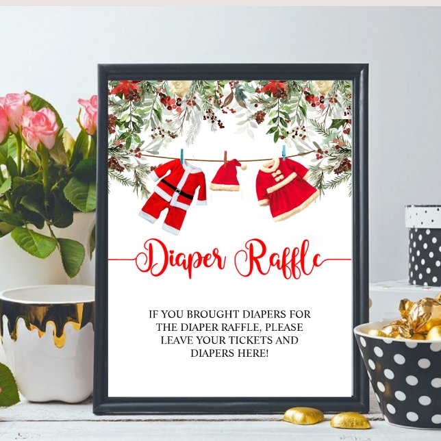 Santa Christmas Baby Shower Diaper Raffle Sign (Creator Uploaded)