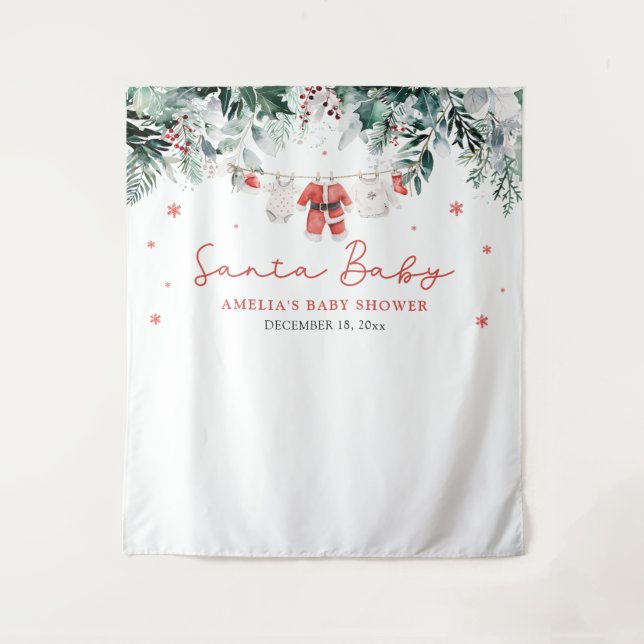 Santa Christmas Baby Shower Photo Booth Backdrop Tapestry (Front)