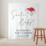 Santa Christmas Baby Shower Welcome Photo Backdrop Tapestry<br><div class="desc">A cute Christmas holiday season baby shower welcome sign and photo backdrop tapestry with "Santa Baby" in a stylish script with a heart swash,  and a watercolor illustration of red Santa Claus hat. Add the mother-to-be's name and shower date.</div>