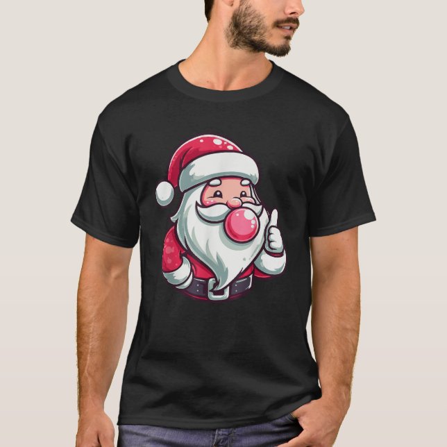 Santa Christmas Blowing Gum Bubble Cute Xmas Holid T-Shirt (Front)