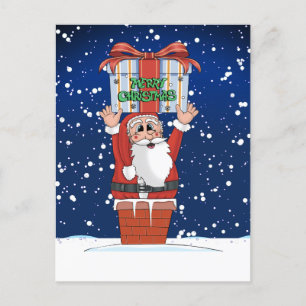 Santa Christmas Cartoon Snow Fall Holiday Postcard