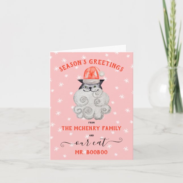 Santa Christmas Cat Greeting Card (Front)