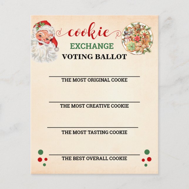 Santa Christmas Cookie Exchange Voting Card (Front)
