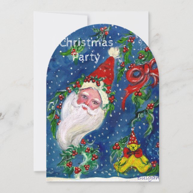 SANTA,CHRISTMAS CROWNS,HOLLYBERRIES HOLIDAY PARTY INVITATION (Front)
