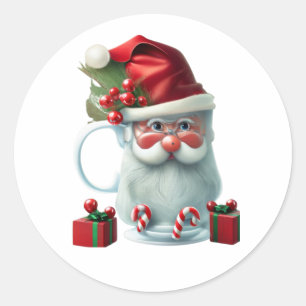 Santa Christmas, Cute Mug Wrap Classic Round Sticker