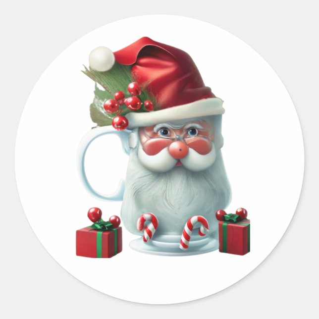 Santa Christmas, Cute Mug Wrap Classic Round Sticker (Front)