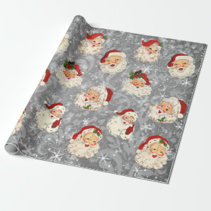 Santa Christmas Decoupage Vintage Damask Wrapping Paper