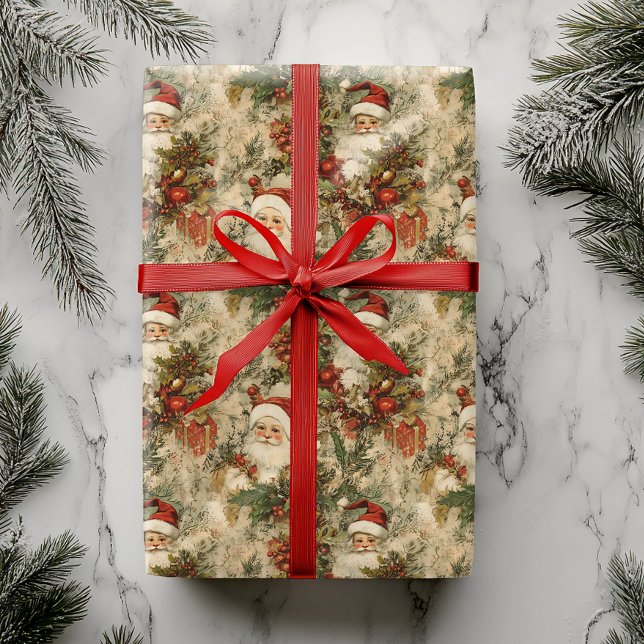 Santa Christmas Decoupage Vintage Victorian Wrapping Paper (Creator Uploaded)