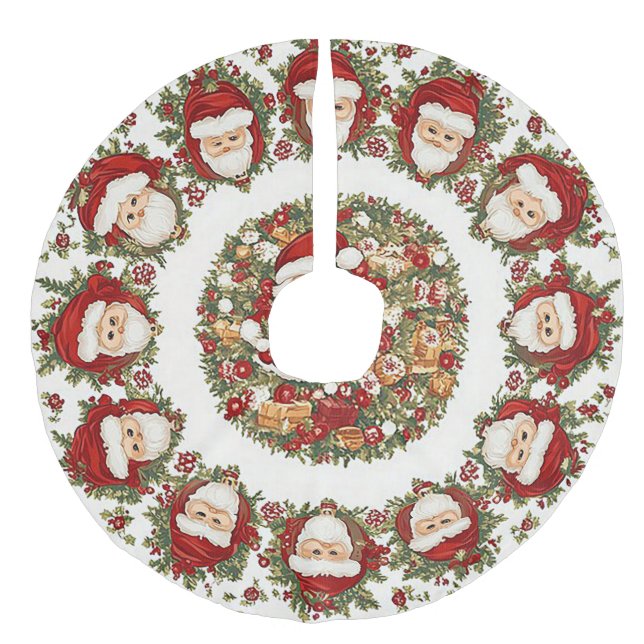 “Santa Christmas Design” Faux Linen Tr Faux Linen Tree Skirt (Front)