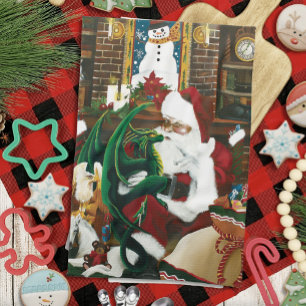 Santa Christmas Dragon Fantasy Tea Towel