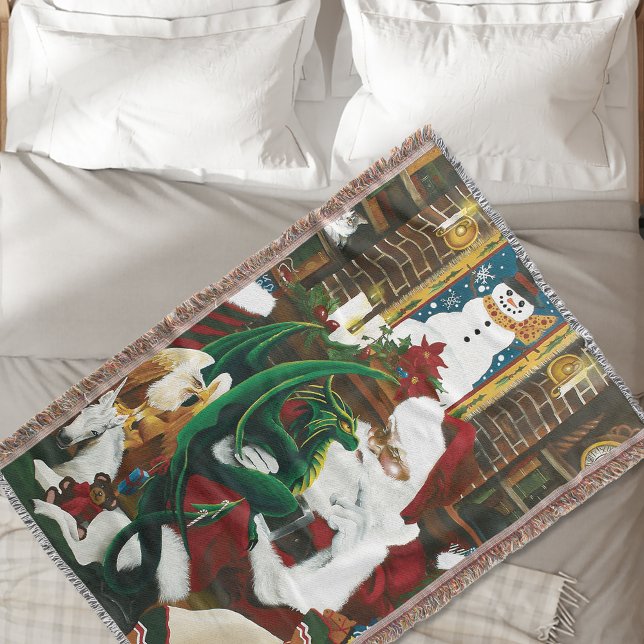 Santa Christmas Dragon Fantasy Throw Blanket (Creator Uploaded)