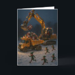 Santa, Christmas Elves, digger and dumper card<br><div class="desc">Christmas card - snowy Christmas scene with Christmas Elves and Santa loading Christmas gifts / presents into a dumper from a digger. Send as a card or use the design as an instant download. Many more construction related Christmas cards available on my store, please feel free to have a browse!...</div>