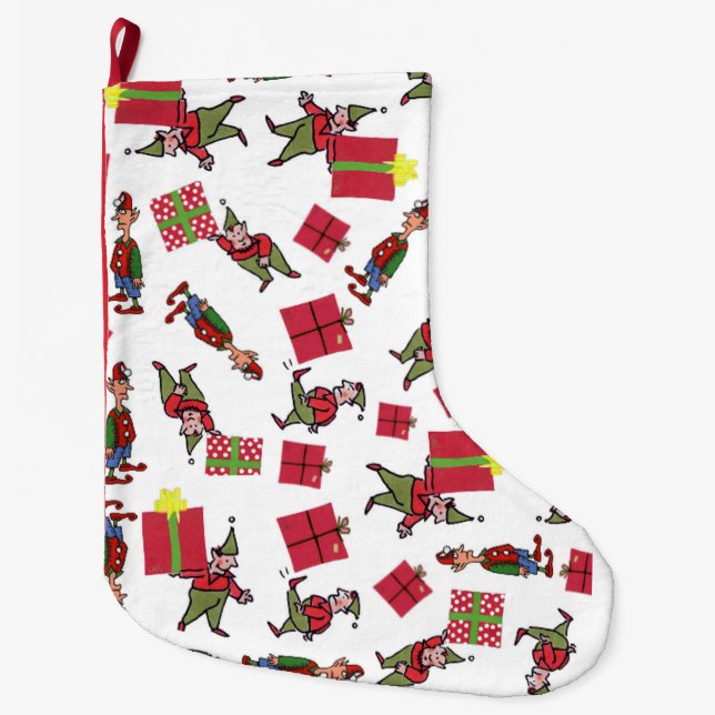 Santa Christmas Elves fleece Christmas stocking lg (Front)