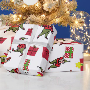 Santa Christmas Elves white glossy wrapping paper