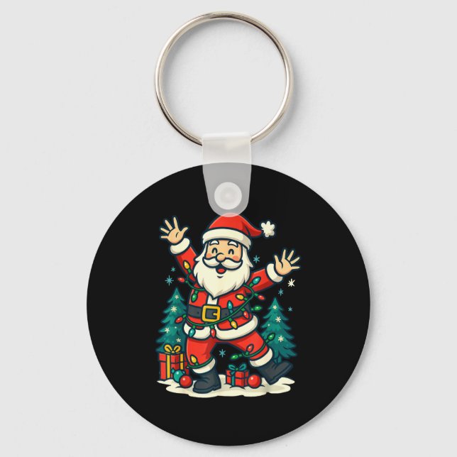 Santa Christmas Festive Jolly Dance Snowy Lights F Key Ring (Front)