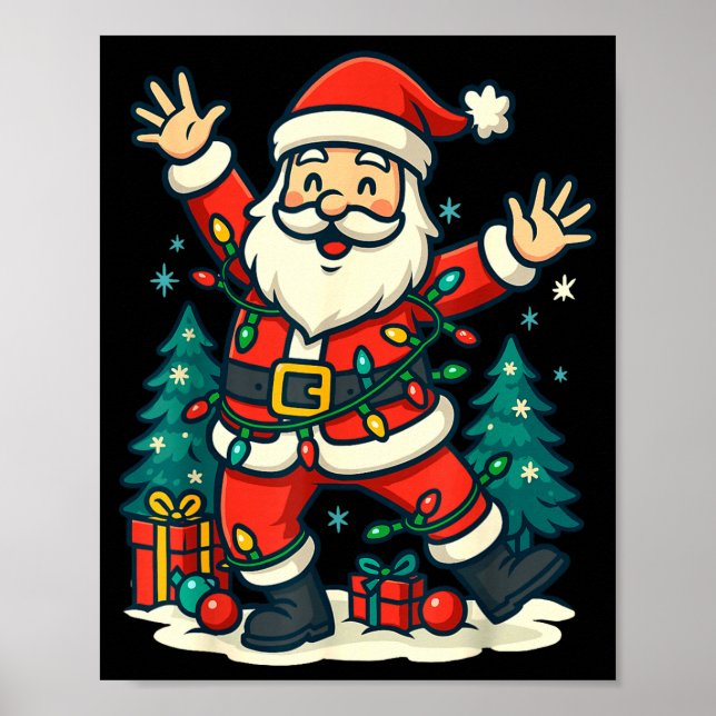 Santa Christmas Festive Jolly Dance Snowy Lights F Poster (Front)