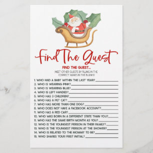 Santa Christmas Find The Guest Baby Shower Game Stationery