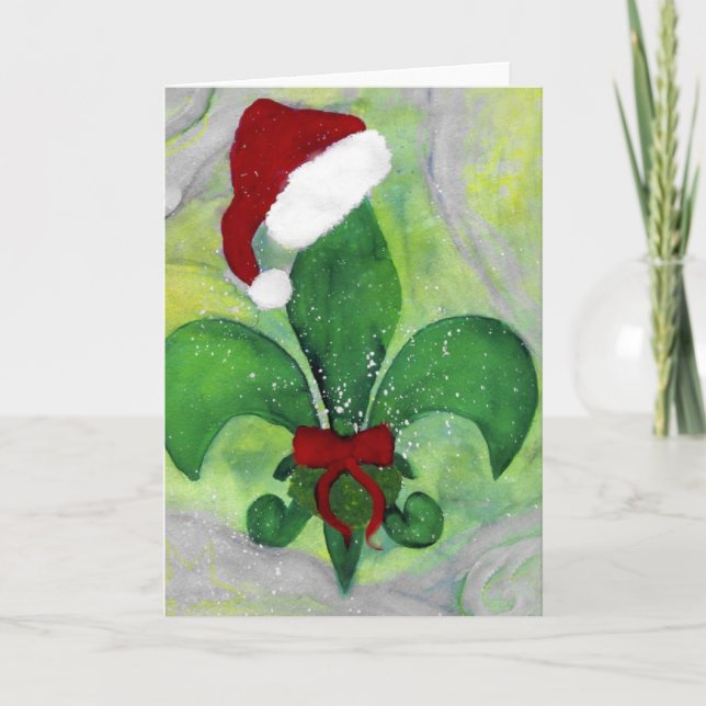 Santa Christmas Fleur de lis Holiday Card (Front)