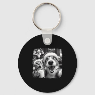 Santa Christmas Funny Cat Taking Selfie Racoon Xma Key Ring