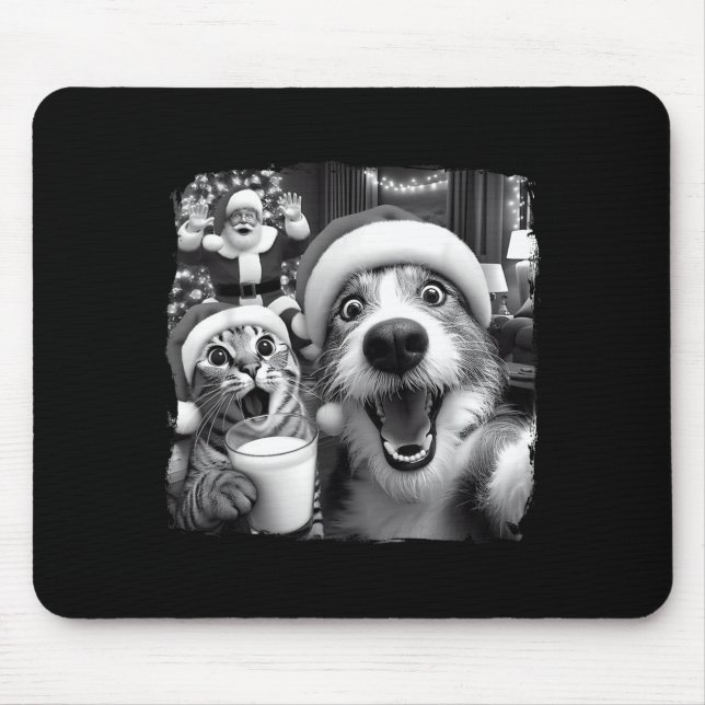 Santa Christmas Funny Cat Taking Selfie Racoon Xma Mouse Mat (Front)
