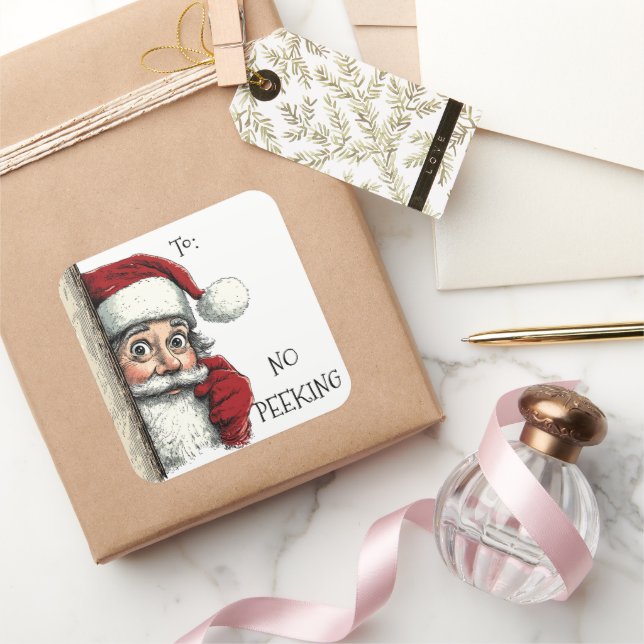 Santa christmas gift No Peeking  Square Sticker (Gifting)
