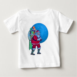 SANTA,CHRISTMAS GIFT SACK AND TOYS IN STARRY SKY   BABY T-Shirt