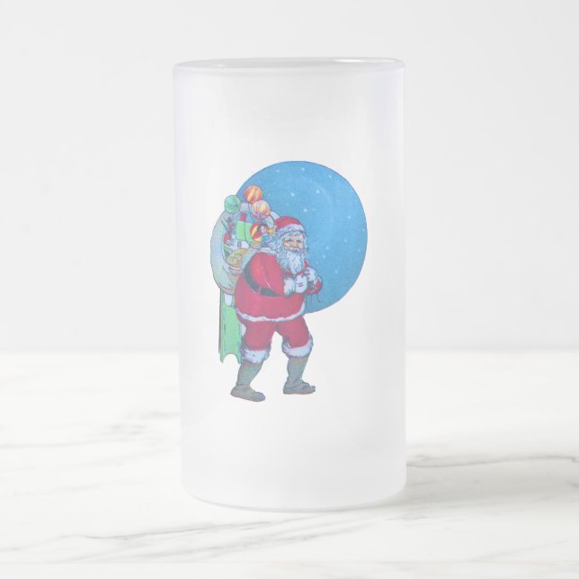 SANTA,CHRISTMAS GIFT SACK AND TOYS IN STARRY SKY   FROSTED GLASS BEER MUG (Center)