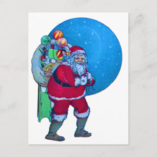 SANTA,CHRISTMAS GIFT SACK AND TOYS IN STARRY SKY   HOLIDAY POSTCARD