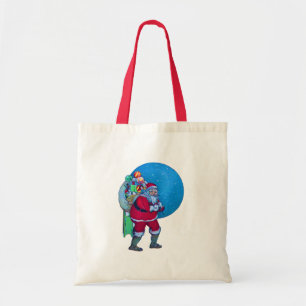 SANTA,CHRISTMAS GIFT SACK AND TOYS IN STARRY SKY   TOTE BAG
