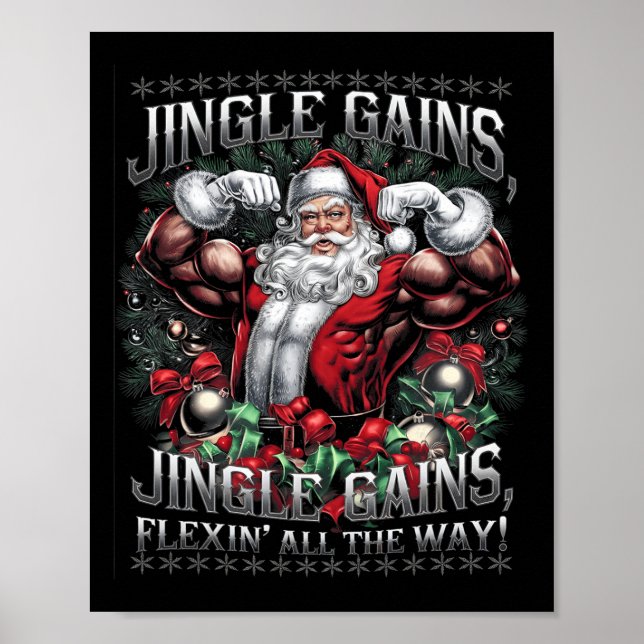Santa Christmas Gym Workout Jingle Gains Flexin Al Poster (Front)
