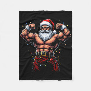 Santa Christmas Gym Workout Muscular Santa Claus Fleece Blanket