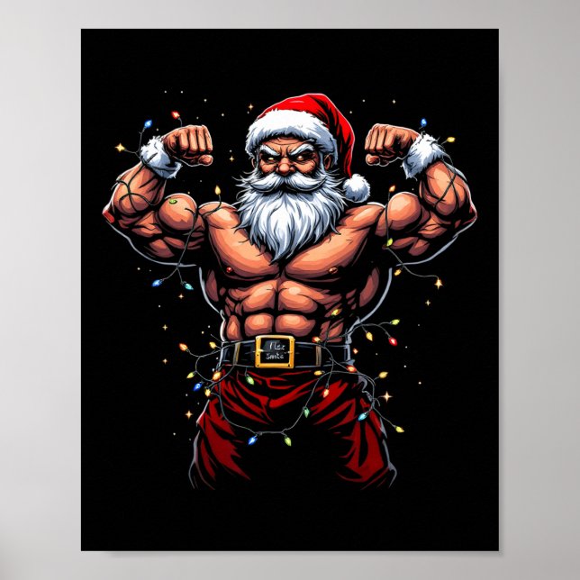 Santa Christmas Gym Workout Muscular Santa Claus  Poster (Front)