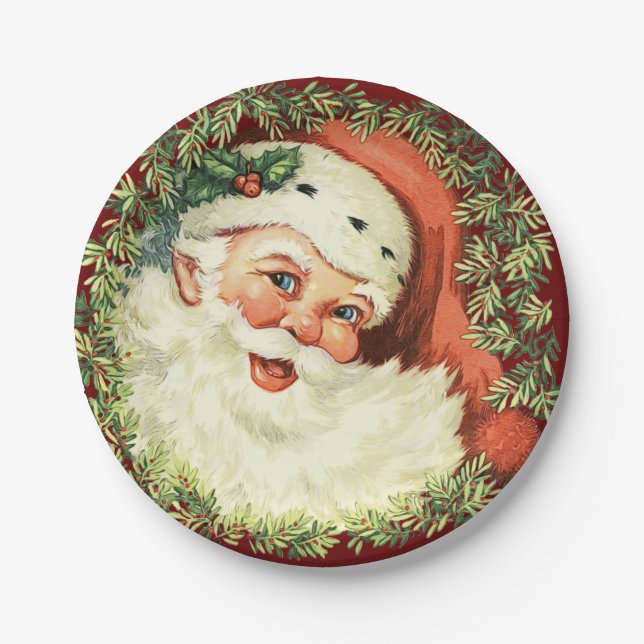 Santa Christmas Holiday Paper Plate (Front)