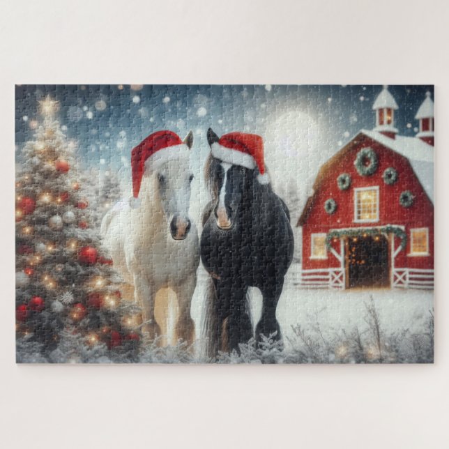 Santa Christmas horses on the farm Jigsaw Puzzle (Horizontal)