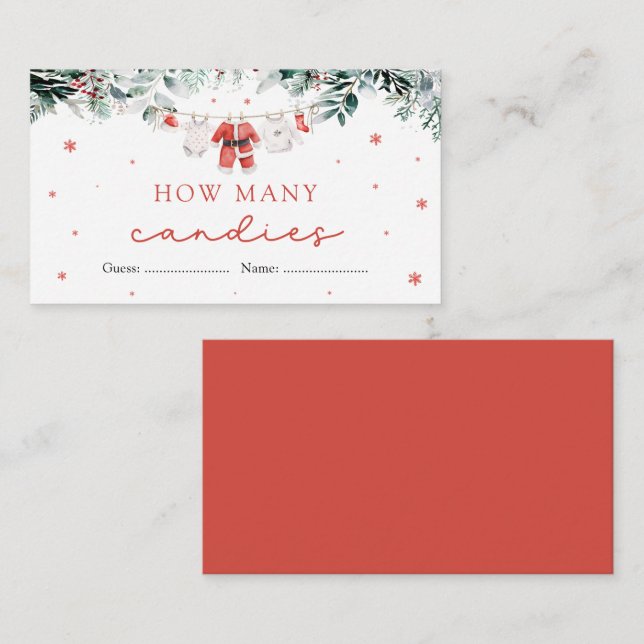 Santa Christmas How Many Candies Baby Shower Game Enclosure Card (Front/Back)