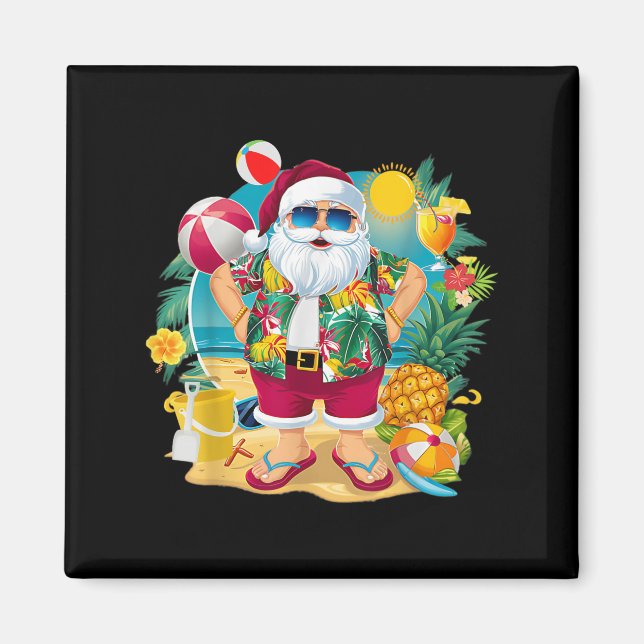 Santa Christmas In July On Beach Hawaiian Summer V Magnet (Front)