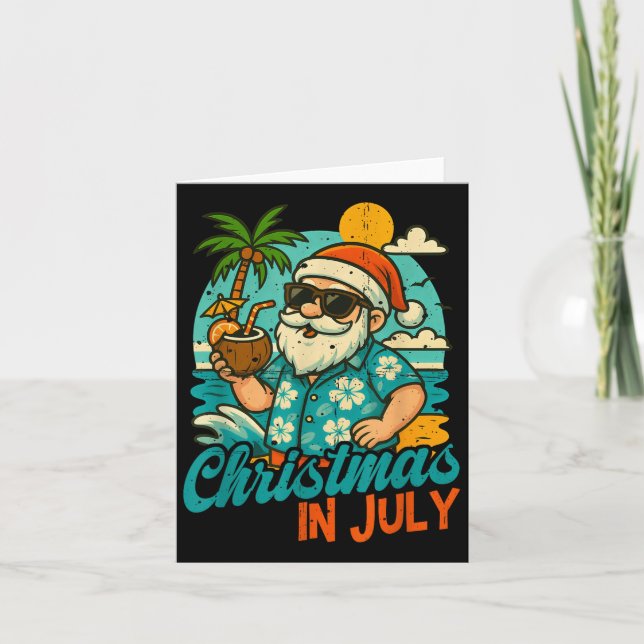 Santa Christmas In July Palm Tree Xmas Summer Beac Card (Front)