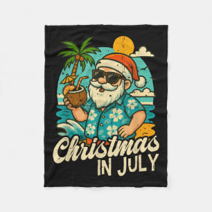 Santa Christmas In July Palm Tree Xmas Summer Beac Fleece Blanket
