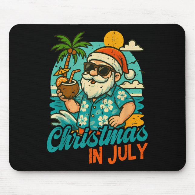Santa Christmas In July Palm Tree Xmas Summer Beac Mouse Mat (Front)
