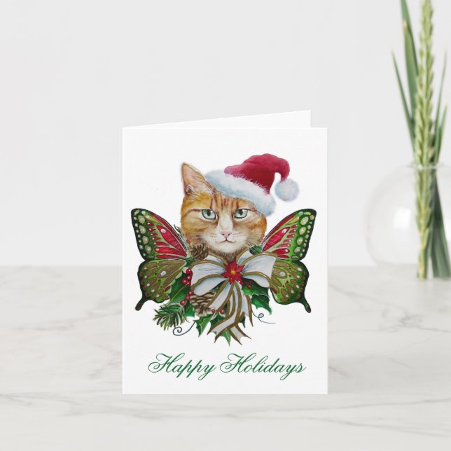 Santa Christmas kitty greeting card (Front)