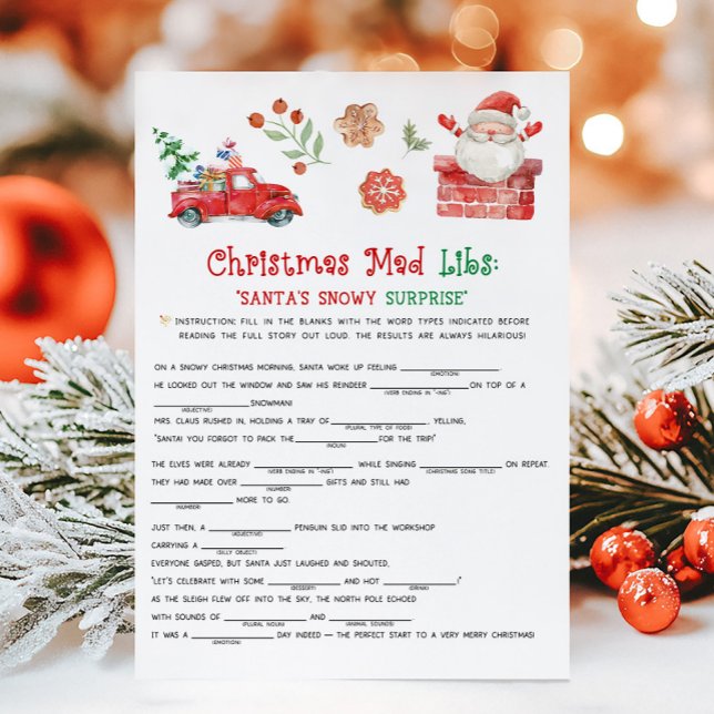 Santa Christmas Mad Libs Game Holiday Card (Christmas Party Games)