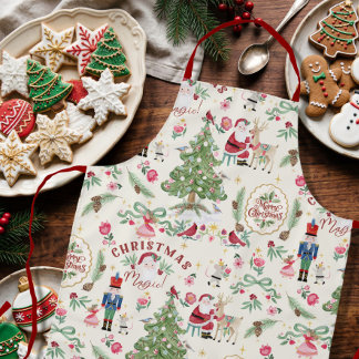 Santa Christmas Magic Watercolor Retro Nutcracker Apron
