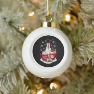 Santa Christmas Milk and Cookies Latte Family Xmas Ceramic Ball Christmas Ornament