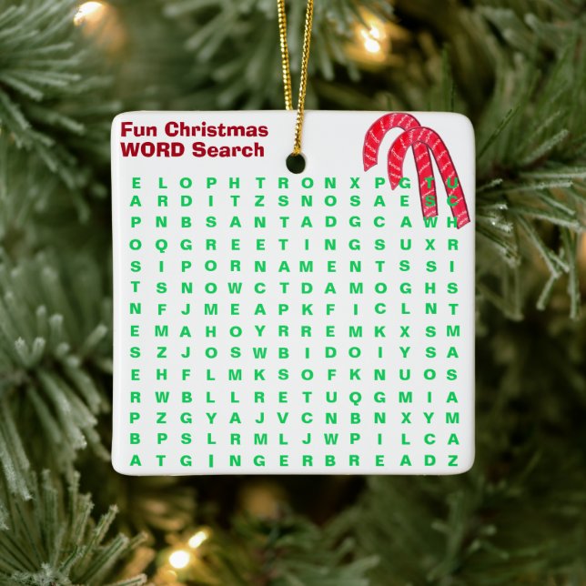 Santa Christmas Mini 15 Word Puzzle Candy Canes Ceramic Ornament (Tree)