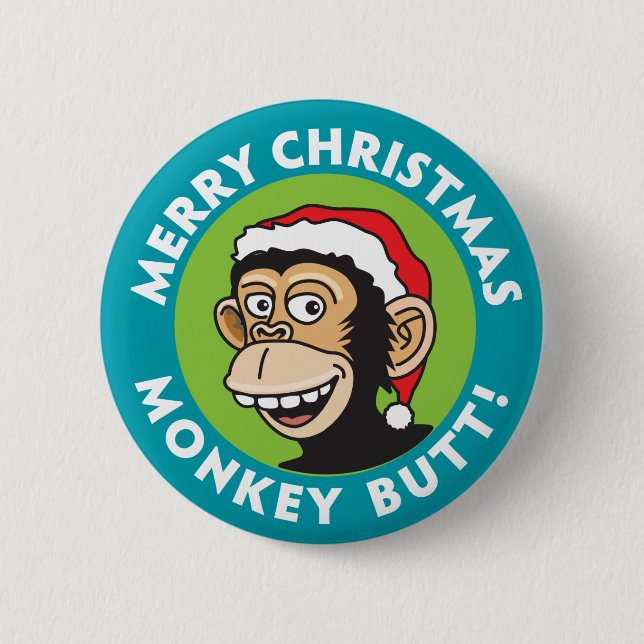 Santa Christmas Monkey 6 Cm Round Badge (Front)
